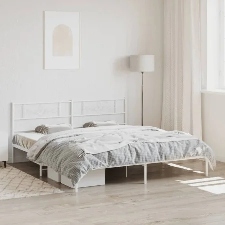 Metal bed frame with white headboard 193x203 cm by , Beds and slatted bases - Ref: Foro24-355322, Price: 109,19 €, Discount: %