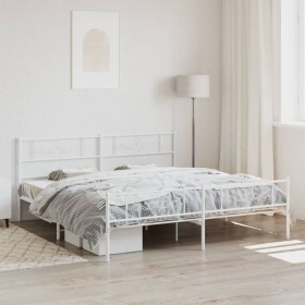 Estructura cama metal con cabecero y estribo blanco 200x200 cm de , Camas y somieres - Ref: Foro24-355341, Precio: 129,89 €, ...