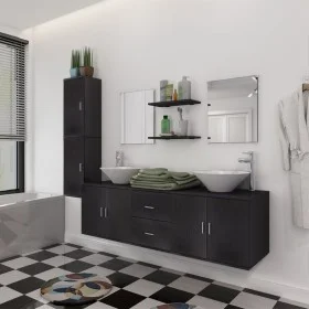 Conjunto de muebles de baño y lavabo 9 piezas negro de vidaXL, Muebles de baño - Ref: Foro24-272229, Precio: 362,24 €, Descue...