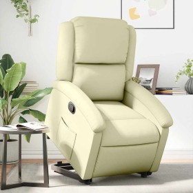 Sillón reclinable elevable cuero auténtico color crema en Sillones | Comprar online en Foru.es