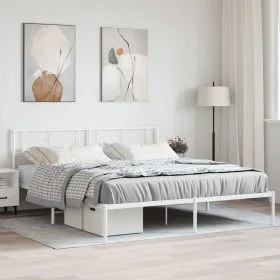 Estructura de cama con cabecero metal blanca 200x200 cm de , Camas y somieres - Ref: Foro24-372235, Precio: 106,58 €, Descuen...