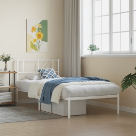 Estructura de cama de metal con cabecero blanco 90x200 cm de , Camas y somieres - Ref: Foro24-372221, Precio: 61,38 €, Descue...
