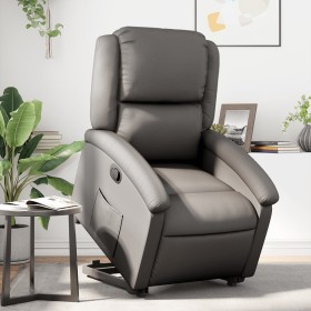 Sillón reclinable elevable cuero auténtico gris en Sillones | Comprar online en Foru.es