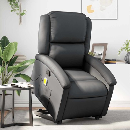 Sillón reclinable de masaje elevable cuero auténtico negro en Sillones | Comprar online en Foru.es
