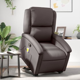 Sillón reclinable masaje elevable cuero auténtico marrón oscuro en Sillones | Comprar online en Foru.es
