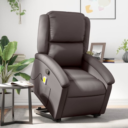 Sillón reclinable masaje elevable cuero auténtico marrón oscuro en Sillones | Comprar online en Foru.es