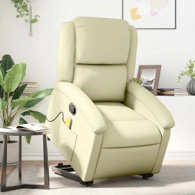 Sillón reclinable de masaje elevable cuero auténtico crema en Sillones | Comprar online en Foru.es