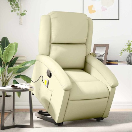 Sillón reclinable de masaje elevable cuero auténtico crema en Sillones | Comprar online en Foru.es