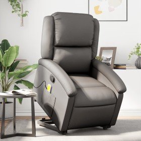 Sillón reclinable de masaje elevable cuero auténtico gris en Sillones | Comprar online en Foru.es