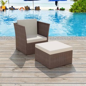 Silla de jardín con taburete poli ratán marrón de vidaXL, Sillas de jardín - Ref: Foro24-41980, Precio: 190,78 €, Descuento: %
