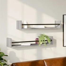 Estantes de pared con barras 2 uds gris Sonoma 80x16x14 cm de , Estantes y estanterías - Ref: Foro24-835442, Precio: 29,43 €,...