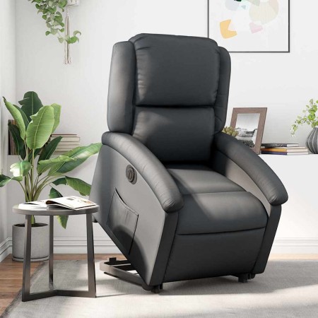 Sillón reclinable eléctrico elevable cuero auténtico negro en Sillones | Comprar online en Foru.es