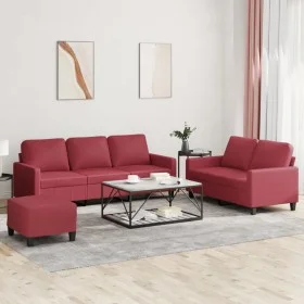 Juego de sofás con cojines 3 piezas cuero sintético rojo tinto de , Sofás - Ref: Foro24-3201426, Precio: 507,58 €, Descuento: %