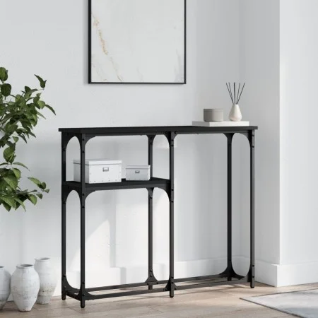 Black engineered wood console table 90x22.5x75 cm by , Side tables - Ref: Foro24-834090, Price: 42,64 €, Discount: %