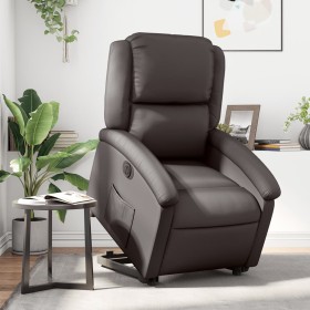 Sillón reclinable eléctrico pie cuero auténtico marrón oscuro en Sillones | Comprar online en Foru.es