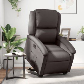 Sillón reclinable eléctrico pie cuero auténtico marrón oscuro en Sillones | Comprar online en Foru.es