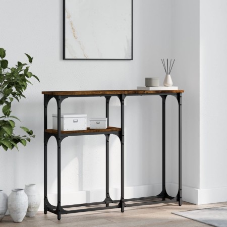 Mesa consola madera de ingeniería roble ahumado 90x22,5x75 cm de , Mesas auxiliares - Ref: Foro24-834092, Precio: 41,44 €, De...