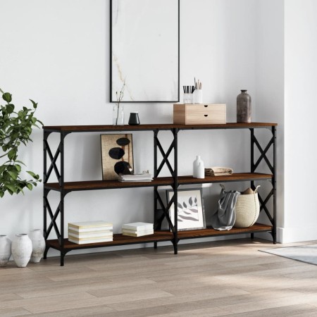 Mesa consola madera de ingeniería marrón roble 156x28x80,5 cm de , Mesas auxiliares - Ref: Foro24-835428, Precio: 80,11 €, De...
