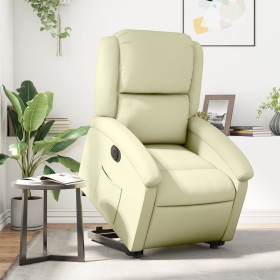 Sillón reclinable eléctrico elevable cuero auténtico crema en Sillones | Comprar online en Foru.es