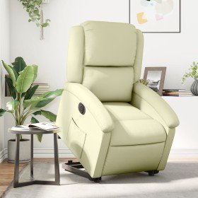 Sillón reclinable eléctrico elevable cuero auténtico crema en Sillones | Comprar online en Foru.es