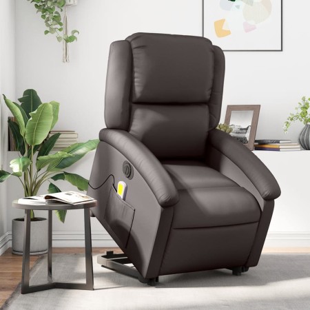 Sillón masaje eléctrico elevable cuero auténtico marrón oscuro en Sillones | Comprar online en Foru.es