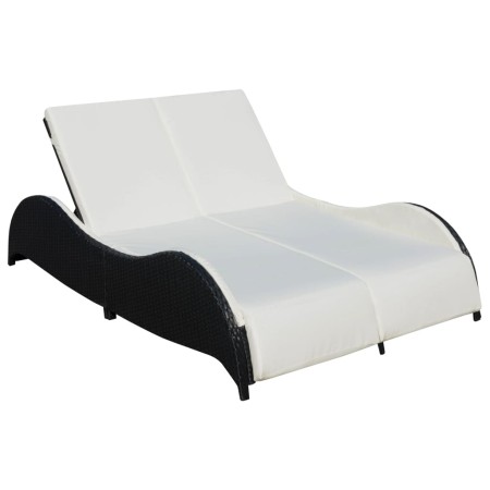 Tumbona doble con cojín de ratán sintético negra de vidaXL, Tumbonas - Ref: Foro24-41977, Precio: 343,93 €, Descuento: %
