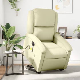 Sillón reclinable masaje eléctrico de pie cuero auténtico crema en Sillones | Comprar online en Foru.es