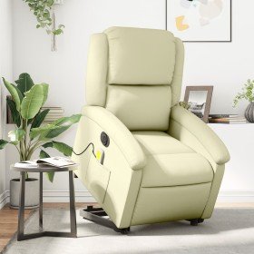 Sillón reclinable masaje eléctrico de pie cuero auténtico crema en Sillones | Comprar online en Foru.es
