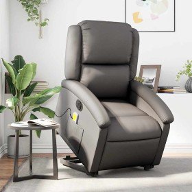 Sillón reclinable masaje eléctrico de pie cuero auténtico gris en Sillones | Comprar online en Foru.es