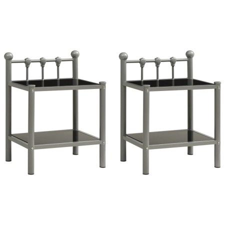 Mesitas de noche 2 unidades metal y vidrio gris y negro de vidaXL, Mesitas de noche - Ref: Foro24-325077, Precio: 46,09 €, De...