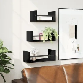 Estantes de pared con barras 3 pzas madera de ingeniería negro de , Estantes y estanterías - Ref: Foro24-835444, Precio: 23,0...