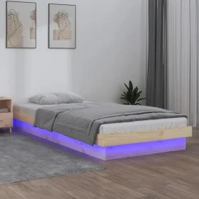 Bettgestell mit LED Massivholz 75x190 cm von , Betten und Lattenroste - Ref: Foro24-819997, Preis: 113,76 €, Rabatt: %
