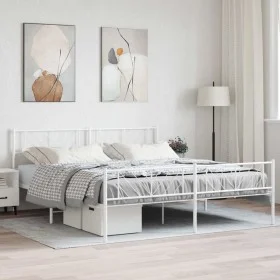 Metal bed frame with headboard and footboard white 193x203 cm by , Beds and slatted bases - Ref: Foro24-372252, Price: 116,01...