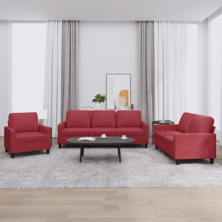 Juego de sofás con cojines 3 piezas cuero sintético rojo tinto de , Sofás - Ref: Foro24-3201401, Precio: 596,68 €, Descuento: %