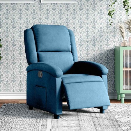 Sillón reclinable eléctrico terciopelo azul en Sillones | Comprar online en Foru.es