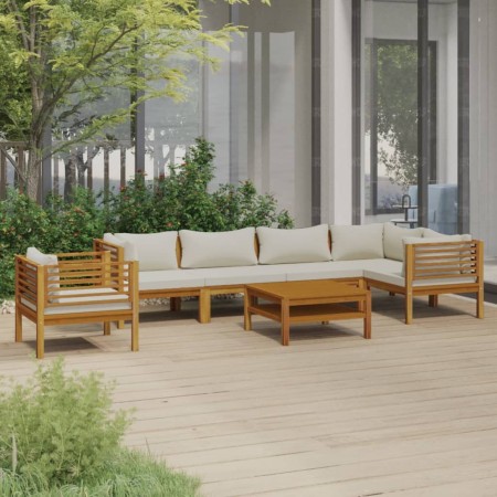 Muebles de jardín 7 pzas cojines crema madera maciza de acacia de , Conjuntos de jardín - Ref: Foro24-3086954, Precio: 1,00 €...
