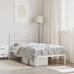 Estructura de cama de metal con cabecero blanco 100x190 cm de , Camas y somieres - Ref: Foro24-355310, Precio: 65,06 €, Descu...