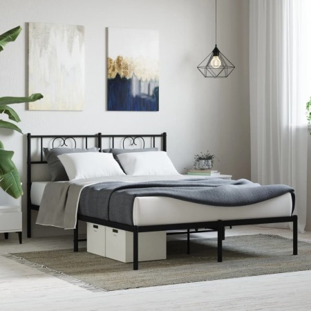 Estructura de cama con cabecero metal negro 120x200 cm de , Camas y somieres - Ref: Foro24-355461, Precio: 96,88 €, Descuento: %