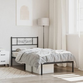 Estructura de cama con cabecero metal negro 75x190 cm de , Camas y somieres - Ref: Foro24-355752, Precio: 71,51 €, Descuento: %