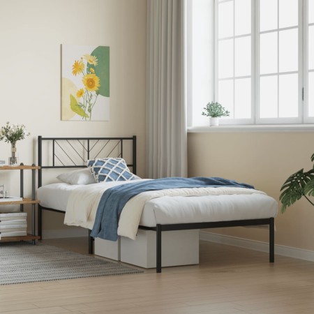 Estructura de cama con cabecero metal negro 75x190 cm de , Camas y somieres - Ref: Foro24-372169, Precio: 65,34 €, Descuento: %