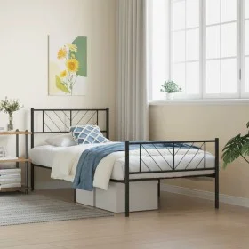 Bed frame with headboard and black metal footboard 80x200 cm by , Beds and slatted bases - Ref: Foro24-372188, Price: 65,61 €...
