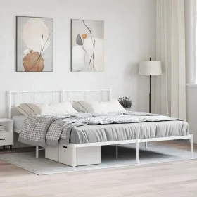 Estructura de cama de metal con cabecero blanco 180x200 cm de , Camas y somieres - Ref: Foro24-372232, Precio: 103,81 €, Desc...