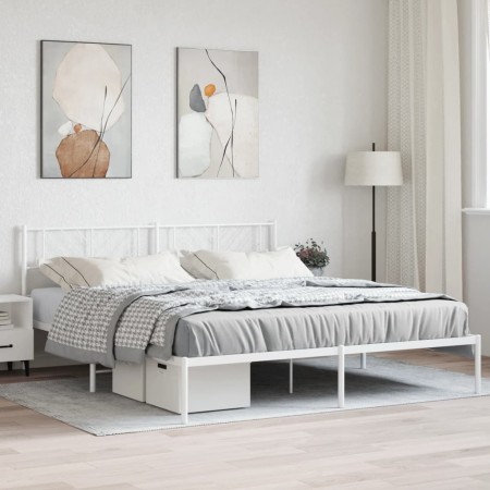 Estructura de cama de metal con cabecero blanco 180x200 cm de , Camas y somieres - Ref: Foro24-372232, Precio: 105,52 €, Desc...