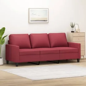 Sofá de 3 plazas de cuero sintético rojo vino 180 cm de , Sofás - Ref: Foro24-359145, Precio: 255,87 €, Descuento: %