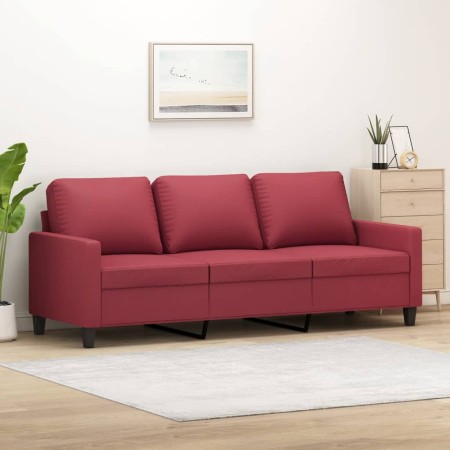 Sofá de 3 plazas de cuero sintético rojo vino 180 cm de , Sofás - Ref: Foro24-359145, Precio: 259,82 €, Descuento: %