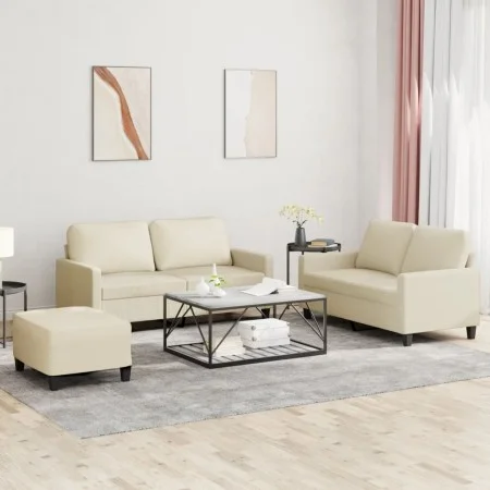Juego de sofás con cojines 3 piezas cuero sintético crema de , Sofás - Ref: Foro24-3201414, Precio: 471,38 €, Descuento: %