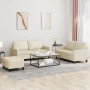 Juego de sofás con cojines 3 piezas cuero sintético crema de , Sofás - Ref: Foro24-3201414, Precio: 478,07 €, Descuento: %