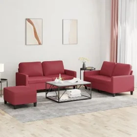 Red synthetic leather 3-piece sofa set with cushions by , Sofas - Ref: Foro24-3201416, Price: 460,07 €, Discount: %