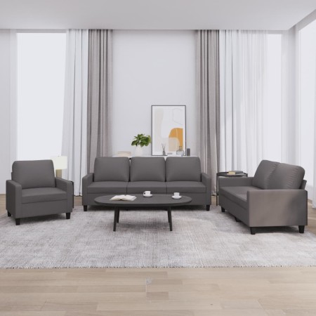 Juego de sofás con cojines 3 piezas cuero sintético gris de , Sofás - Ref: Foro24-3201400, Precio: 597,79 €, Descuento: %