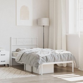 Estructura de cama de metal con cabecero blanco 90x200 cm de , Camas y somieres - Ref: Foro24-355309, Precio: 70,02 €, Descue...